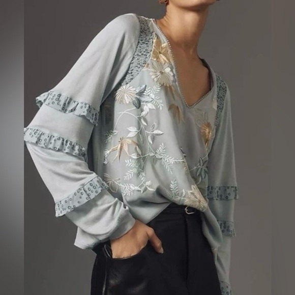 Anthropologie Tops - Anthropologie Tiny Frances
long sleeve ruffle floral embroidered blouse NWOT
